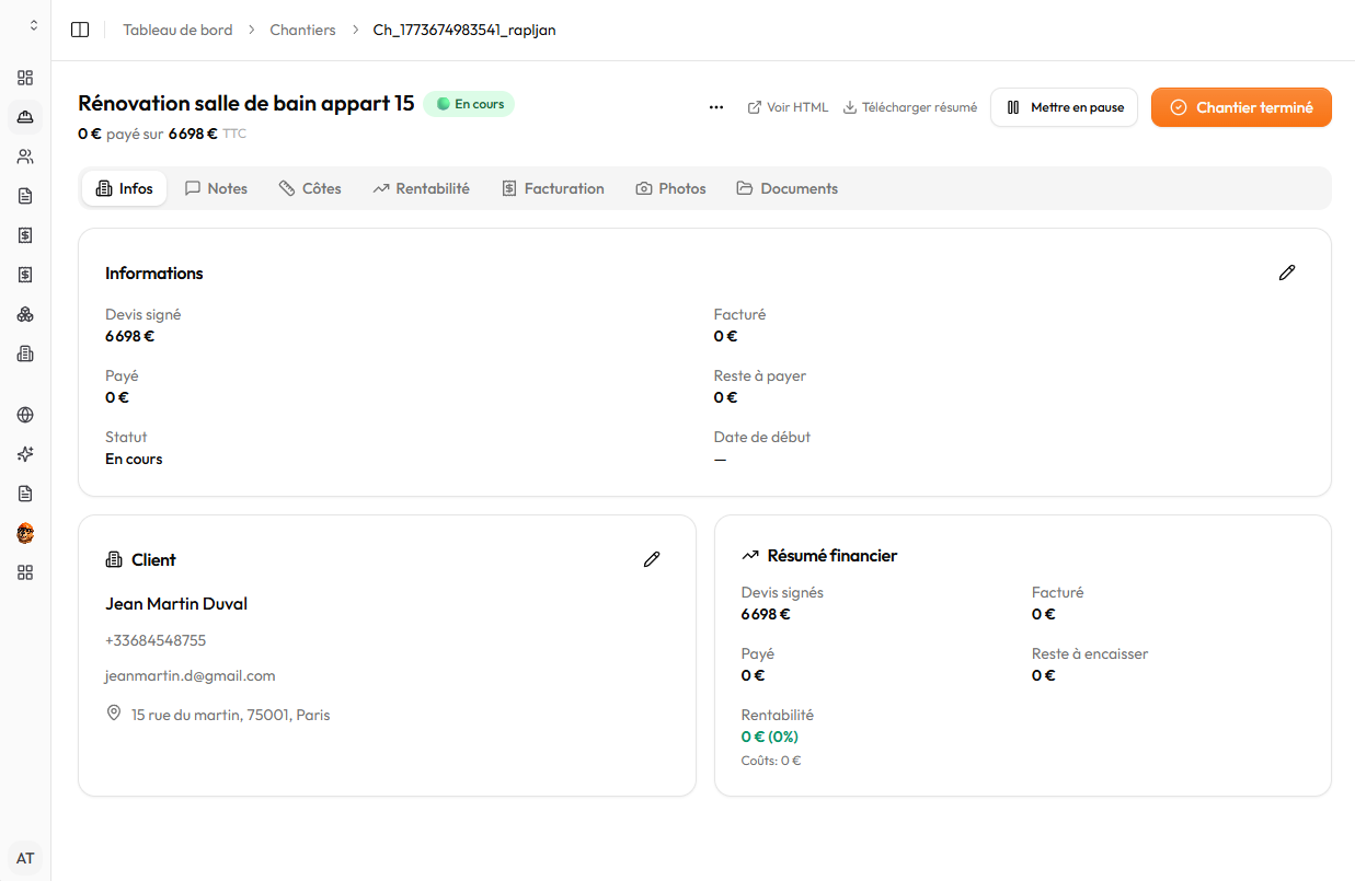Gestion de vos chantiers dans Envoo